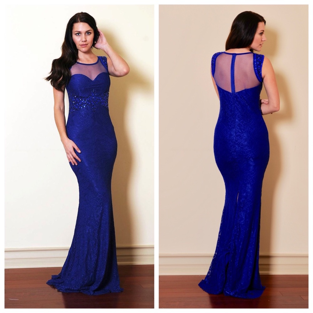 Gatsby illusion neck beaded lace gown